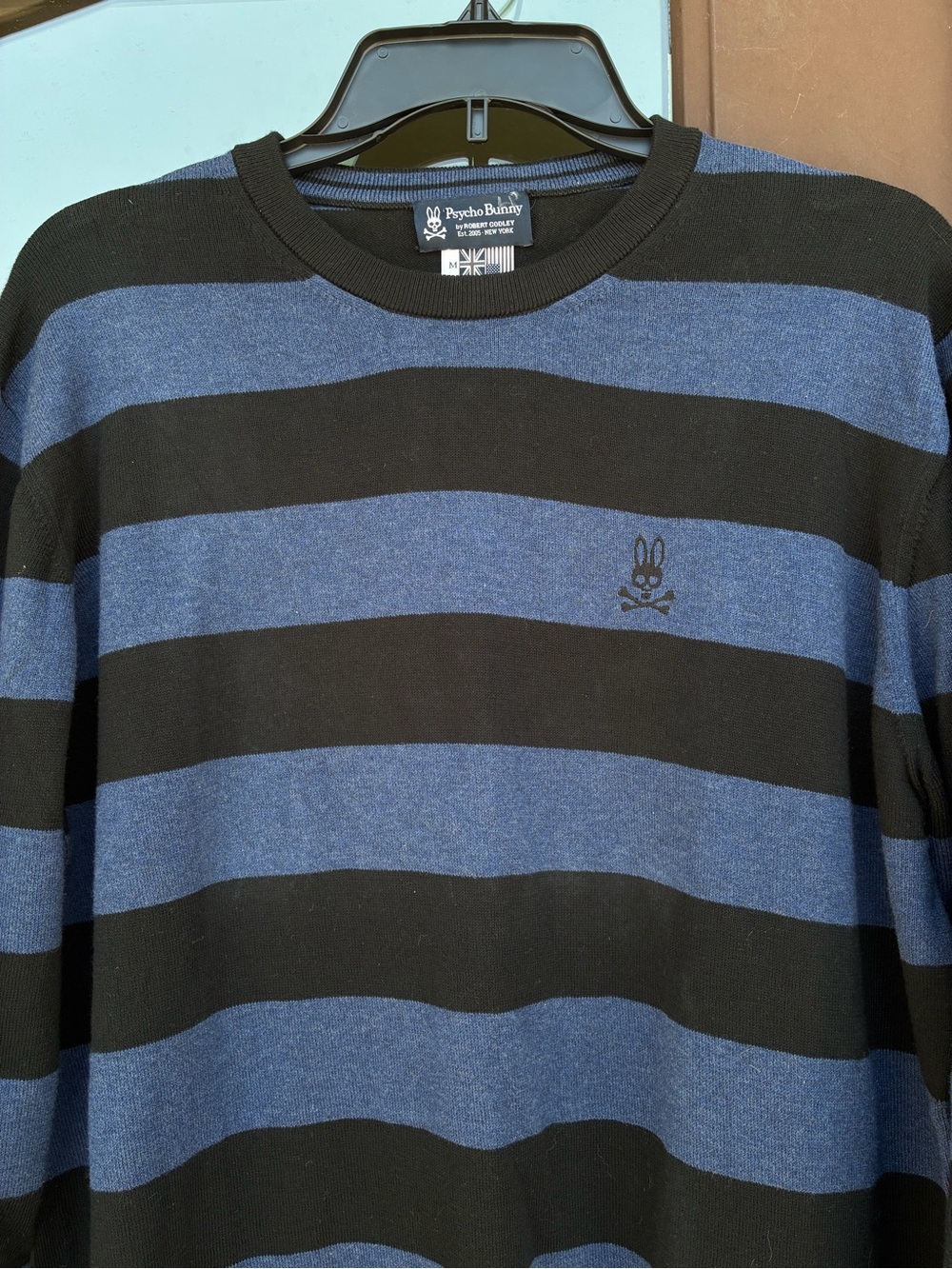 Psycho Bunny Black and Blue Striped Sweater M